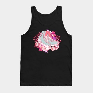 Vintage retro kawaii roller skates sticker pink and green with flowers Tank Top